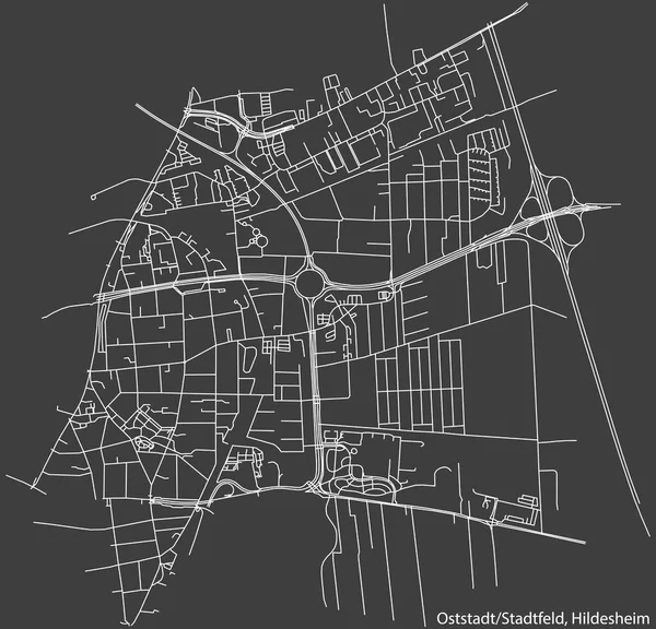 Detailed Negative Navigation White Lines Urban Street Roads Map Oststadt — Stock Vector