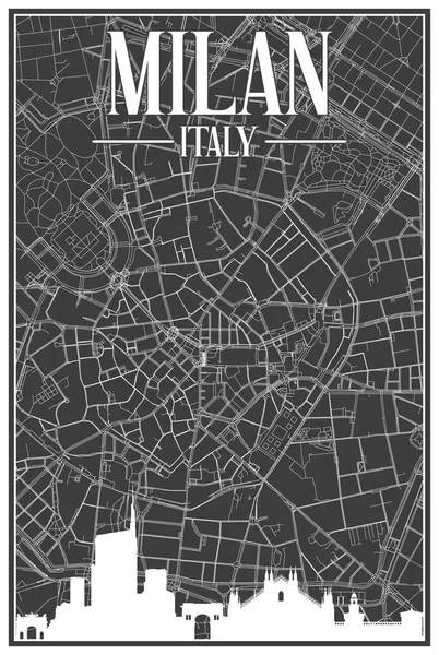 Mappa Della Rete Stradale Stampa Vintage Nera Disegnata Mano Del — Vettoriale Stock