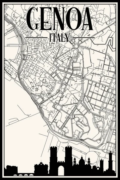 Mappa Della Rete Stradale Disegnata Mano Bianco Vintage Del Centro — Vettoriale Stock