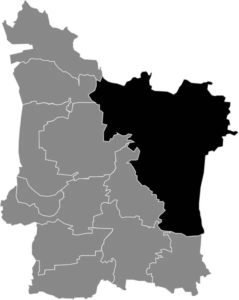 ドイツ エルランゲンの灰色の行政地図の中のエルランゲン地区の黒のフラット強調表示された場所マップ — ストックベクタ