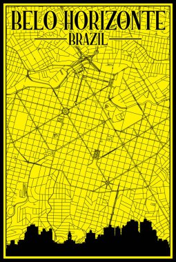 BELO HORIZONTE, BRAZIL şehir merkezinin el yazması sokak haritası, vurgulanmış şehir silüeti ve harfleri