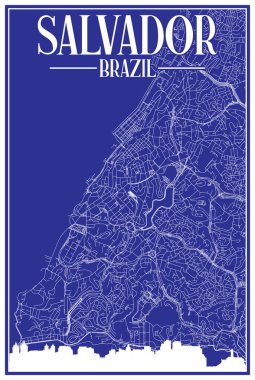 Şehir merkezindeki SALVADOR, BRAZIL 'in işaretli şehir silueti ve harfleriyle el yapımı sokak haritası.