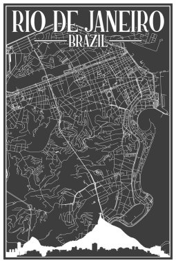 RIO de JANEIRO, BRAZIL şehir merkezinin çizilmiş el yazması sokak haritası.