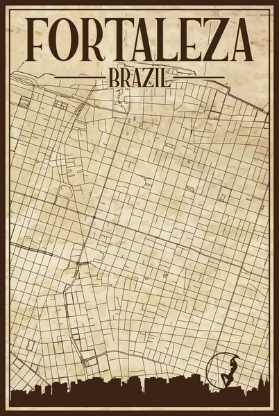 Карта Центра Города Форталеза Бразиль Выделенными Городскими Горизонтами Надписями — стоковый вектор