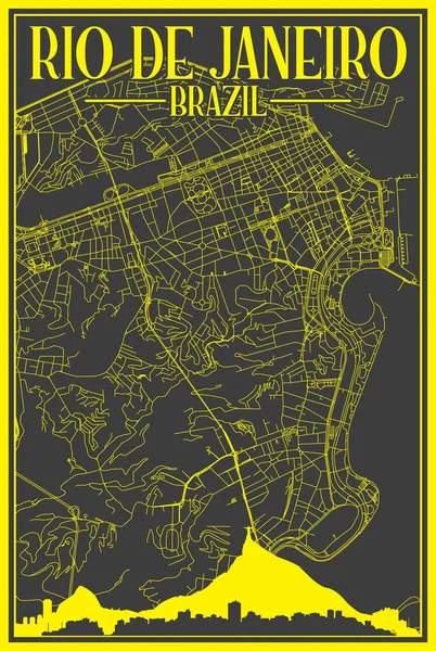 Μαύρο Και Κίτρινο Vintage Χειροποίητο Τυπωμένο Χάρτη Δικτύου Δρόμων Του — Διανυσματικό Αρχείο