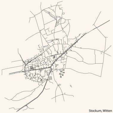 Almanya 'nın başkenti Witten' in STOCKUM MÜZİPALİTESİ kentsel yol haritasının ayrıntılı navigasyon kara hatları
