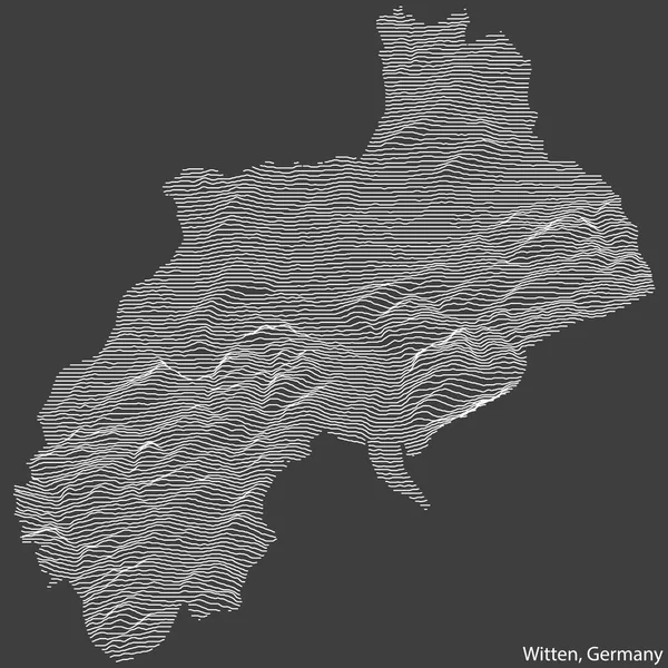 暗い灰色の背景に白い輪郭線でドイツのWittenの都市の地形の負の救済マップ — ストックベクタ