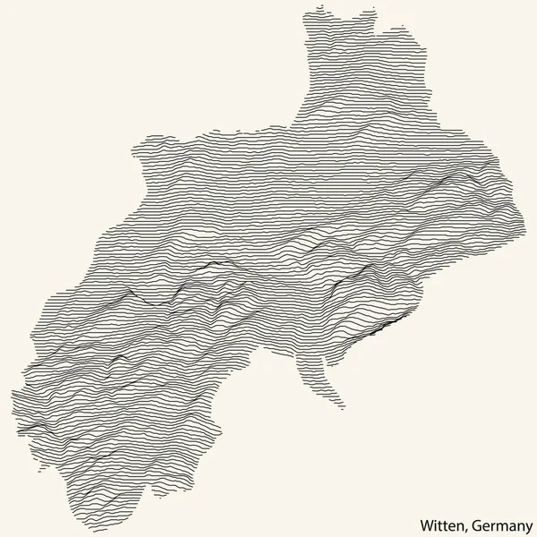 德国威特顿市地形图绘制图 背景为古米色 线条为黑色 — 图库矢量图片