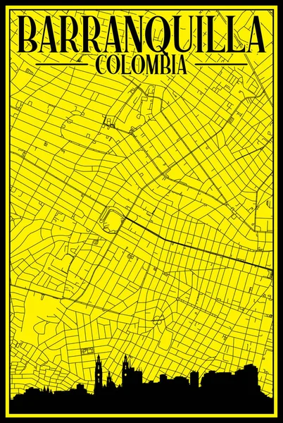 Карта Центра Города Барранквила Коломбия Выделенными Городскими Горизонтами Надписями — стоковый вектор