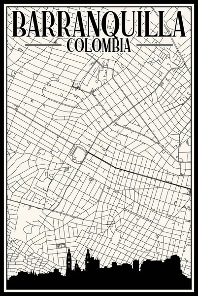 Карта Центра Города Барранквила Коломбия Выделенными Городскими Горизонтами Надписями — стоковый вектор