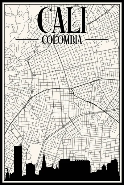 Карта Центра Города Кали Коломбия Выделенными Городскими Горизонтами Надписями — стоковый вектор