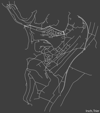 Almanya 'nın başkenti Trier' in IRSCH MÜZİPALİTESİ 'nin şehir caddeleri haritası koyu gri arka planda ayrıntılı olarak çizildi