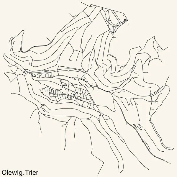 德国特里尔地区首府Olewig Municipality的城市街道路线图 背景为古老的米黄色 — 图库矢量图片