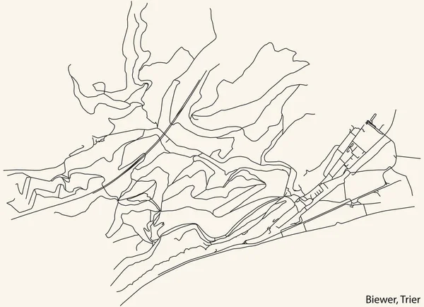 Navegación Detallada Black Lines Urban Street Roads Map Biewer Municipality — Vector de stock