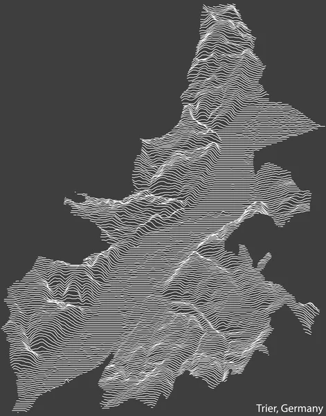 德国特里尔市地形图负浮雕图 带有深灰色背景的白色等高线 — 图库矢量图片