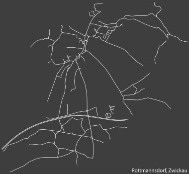 Alman bölgesel başkenti Zwickau, Almanya 'nın ROTTMANNSDORF DISTRICT' in şehir caddeleri haritası üzerinde ayrıntılı olumsuz navigasyon beyaz çizgileri koyu gri arka plan üzerine
