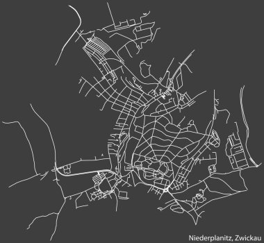 Alman bölgesel başkenti Zwickau, Almanya 'nın NIEDERPLANITZ DISTRICT' in şehir caddeleri haritası üzerinde ayrıntılı olumsuz navigasyon beyaz çizgileri