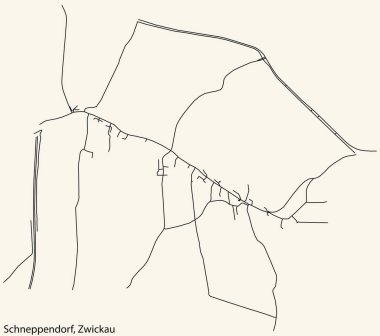 Alman bölgesel başkenti Zwickau 'nun SCHNEPPENDORF DISTRICT şehir haritasının ayrıntılı seyrüsefer kara hatları klasik bej arka planda Almanya