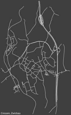 Alman bölgesel başkenti Zwickau, Almanya 'nın CROSSEN DISTRICT' in koyu gri arkaplan üzerindeki şehir caddelerinin ayrıntılı haritası