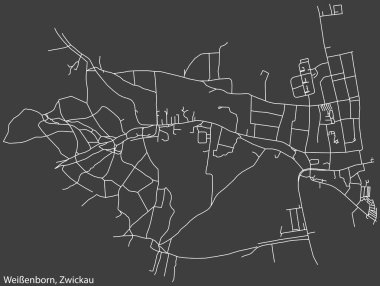 Alman bölgesel başkenti Zwickau, Almanya 'nın WeISSENBORN DISTRICT şehir haritasının beyaz çizgileri koyu gri arka plan üzerine ayrıntılı olarak çizildi
