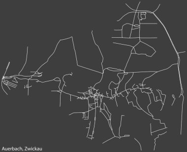 Alman bölgesel başkenti Zwickau, Almanya 'nın AUERBACH DISTRICT' nin şehir caddeleri haritası, koyu gri arka plan üzerine ayrıntılı olumsuz seyrüsefer.