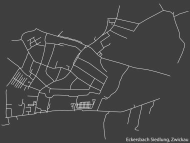 Almanya 'nın başkenti Almanya' nın Zwickau kentinin ECKERSBACH SIEDLUNG DISTRICT şehir haritasının ayrıntılı olumsuz navigasyon beyaz çizgileri koyu gri arka planda
