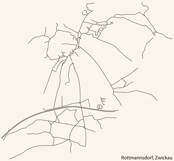 Detaillierte Navigation Schwarze Linien Stadtstraßenplan Des Rottmannsdorf District Der Landeshauptstadt — Stockvektor