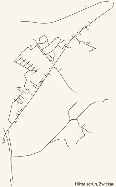 Navigazione Dettagliata Linee Nere Strada Urbana Mappa Del Httelsgrn District — Vettoriale Stock
