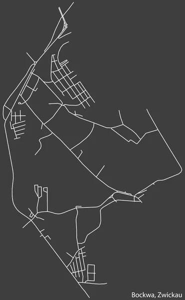 Gedetailleerde Negatieve Navigatie Witte Lijnen Stedelijke Stratenkaart Van Bockwa District — Stockvector
