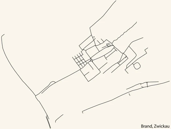 Detaillierte Navigation Schwarze Linien Stadtstraßenplan Der Brand District Der Landeshauptstadt — Stockvektor