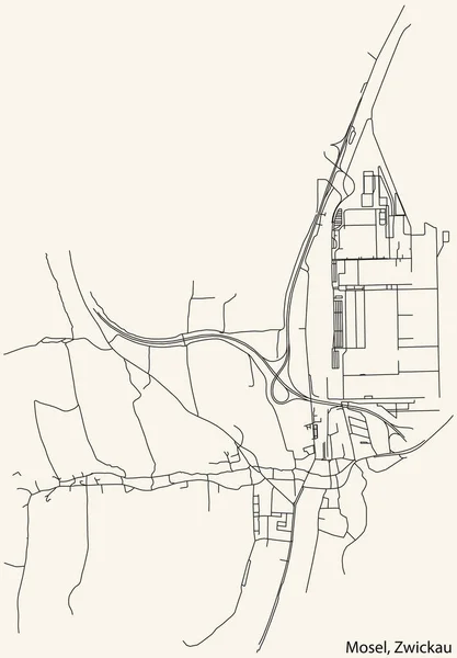 Detaillierte Navigation Schwarze Linien Stadtstraßenplan Des Mosel District Der Landeshauptstadt — Stockvektor