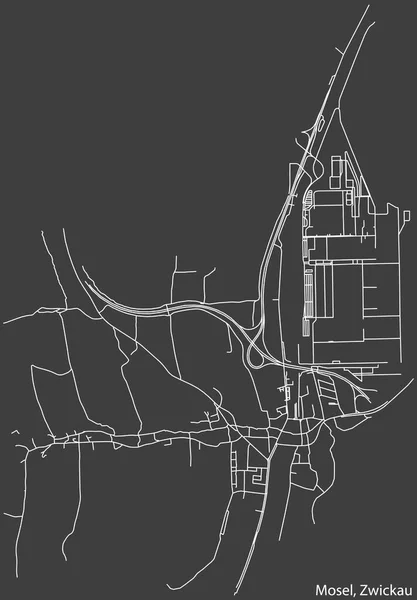 Подробная Негативная Навигация Белым Линиям Городских Улиц Карта Мосел Дистрикт — стоковый вектор