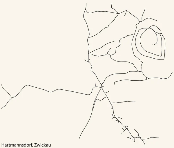 Подробная Навигация Черные Линии Городских Улиц Карта Хартмансдорфского Района Немецкой — стоковый вектор
