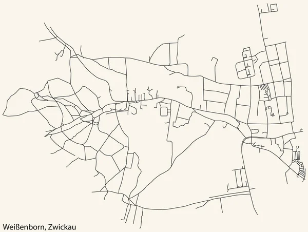 Detaillierte Navigation Schwarze Linien Stadtstraßenplan Des Weissenborn District Der Landeshauptstadt — Stockvektor