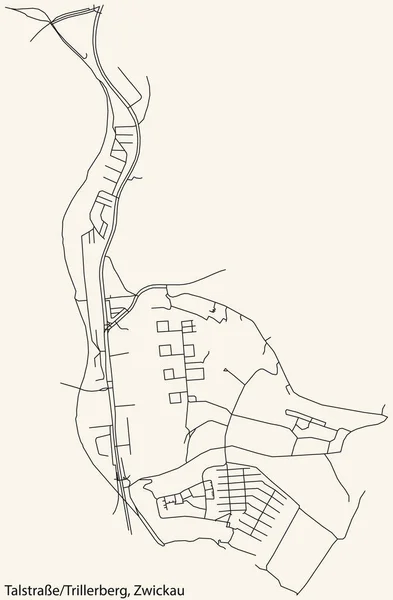 Detaillierte Navigation Schwarze Linien Stadtstraßenplan Der Talstrasse Trillerberg District Der — Stockvektor