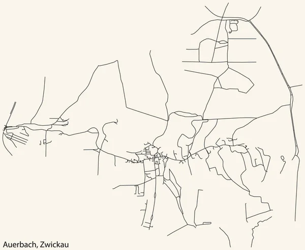 Detaillierte Navigation Schwarze Linien Stadtstraßenplan Des Auerbach District Der Landeshauptstadt — Stockvektor
