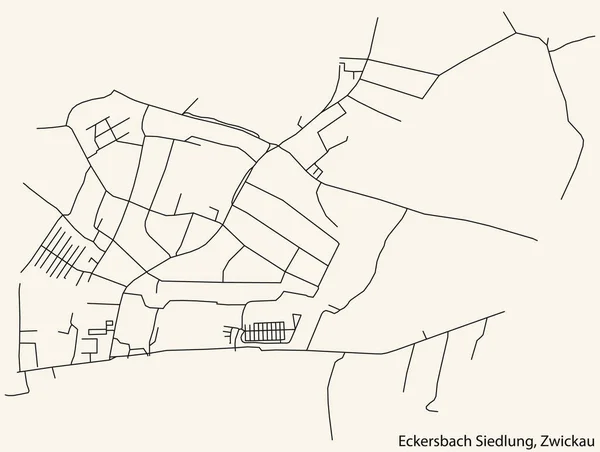 Detaillierte Navigation Schwarze Linien Stadtstraßenplan Der Eckersbach Siedlung District Der — Stockvektor