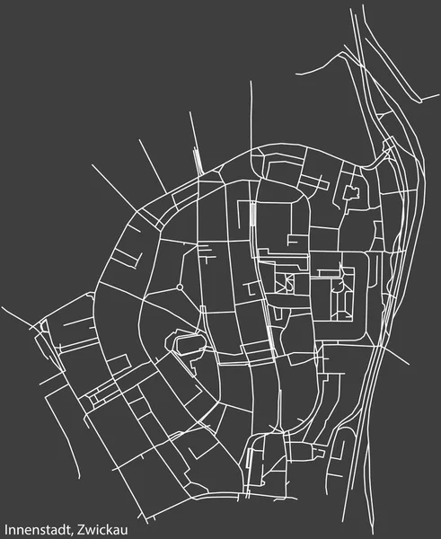 Szczegółowa Negatywna Nawigacja Białe Linie Ulice Miejskie Mapa Innenstadt District — Wektor stockowy