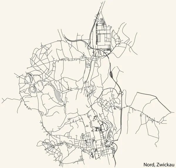 Detaillierte Navigation Schwarze Linien Stadtplan Der Nord Municipality Der Landeshauptstadt — Stockvektor
