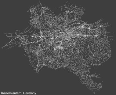 Koyu gri arka planda Alman bölgesel başkenti KAISERSLAUTERN 'in şehir haritası.