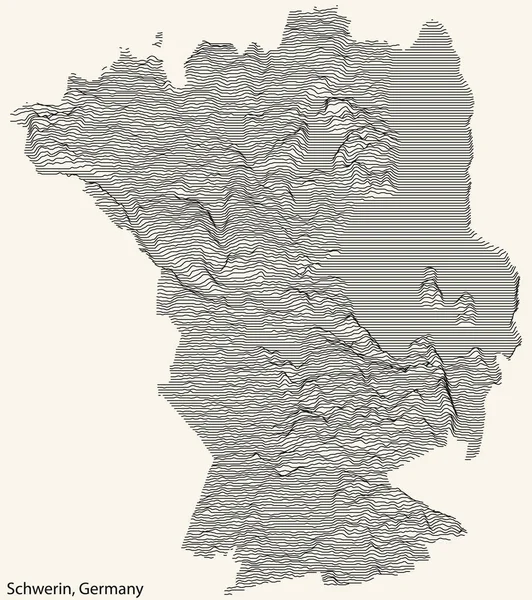 Topografická Reliéfní Mapa Města Schwerin Německo Černými Obrysovými Liniemi Vinobraní — Stockový vektor