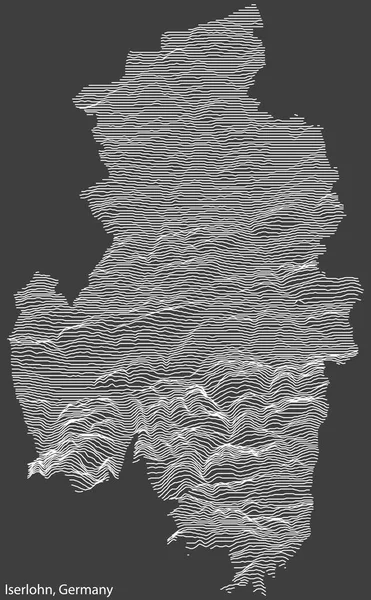 Topografická Negativní Reliéfní Mapa Města Iserlohn Německo Bílými Obrysovými Liniemi — Stockový vektor