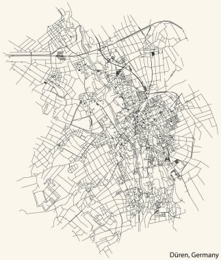 Alman bölgesel başkenti DREN, GERMANY 'nin klasik bej arka plan üzerindeki kentsel sokak haritasının ayrıntılı navigasyon siyah hatları