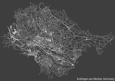 Alman bölgesel başkenti ESSLINGEN AM NECKAR 'ın şehir haritası, koyu gri arka planda GERMANY