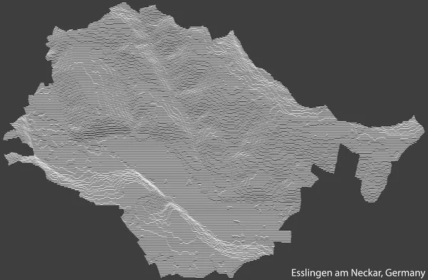 德国东部城市Esslingen Neckar的地形图负地形图 带有深灰色背景的白色等高线 — 图库矢量图片
