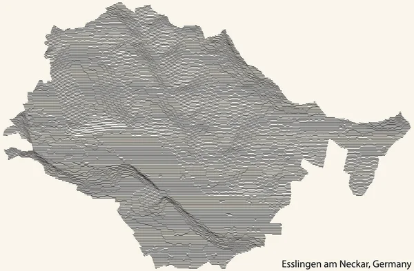 德国内科尔市Esslingen Neckar地形图 古色古香的米色背景上有黑色等高线 — 图库矢量图片