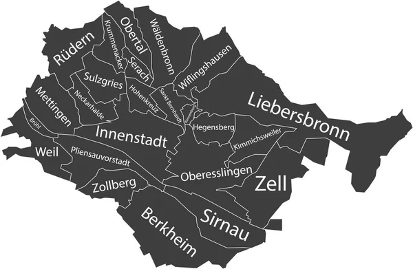 Vetor Plano Cinza Escuro Mapa Administrativo Esslingen Neckar Alemanha Com —  Vetores de Stock
