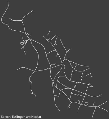 Alman bölgesel başkenti Esslingen, Almanya 'nın SERACH MUNICIPALITY' nin şehir caddeleri haritasının ayrıntılı olumsuz seyrüsefer beyaz çizgileri koyu gri arka planda