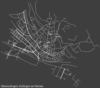 Alman bölgesel başkenti Esslingen, Almanya 'nın OBERESSLINGEN MÜZİPALİTESİ' nin şehir caddeleri haritası üzerinde ayrıntılı olumsuz seyrüsefer.