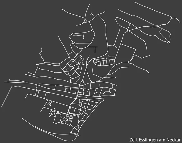 Szczegółowa Negatywna Nawigacja Białe Linie Ulice Miejskie Mapa Zell Municipality — Wektor stockowy